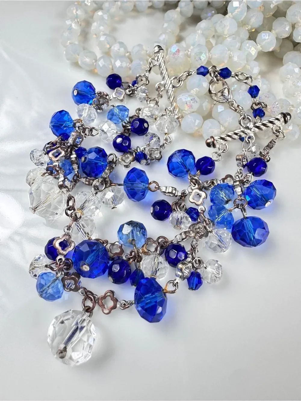 Vintage Cobalt Blue and Clear Crystal Cluster Bracelet